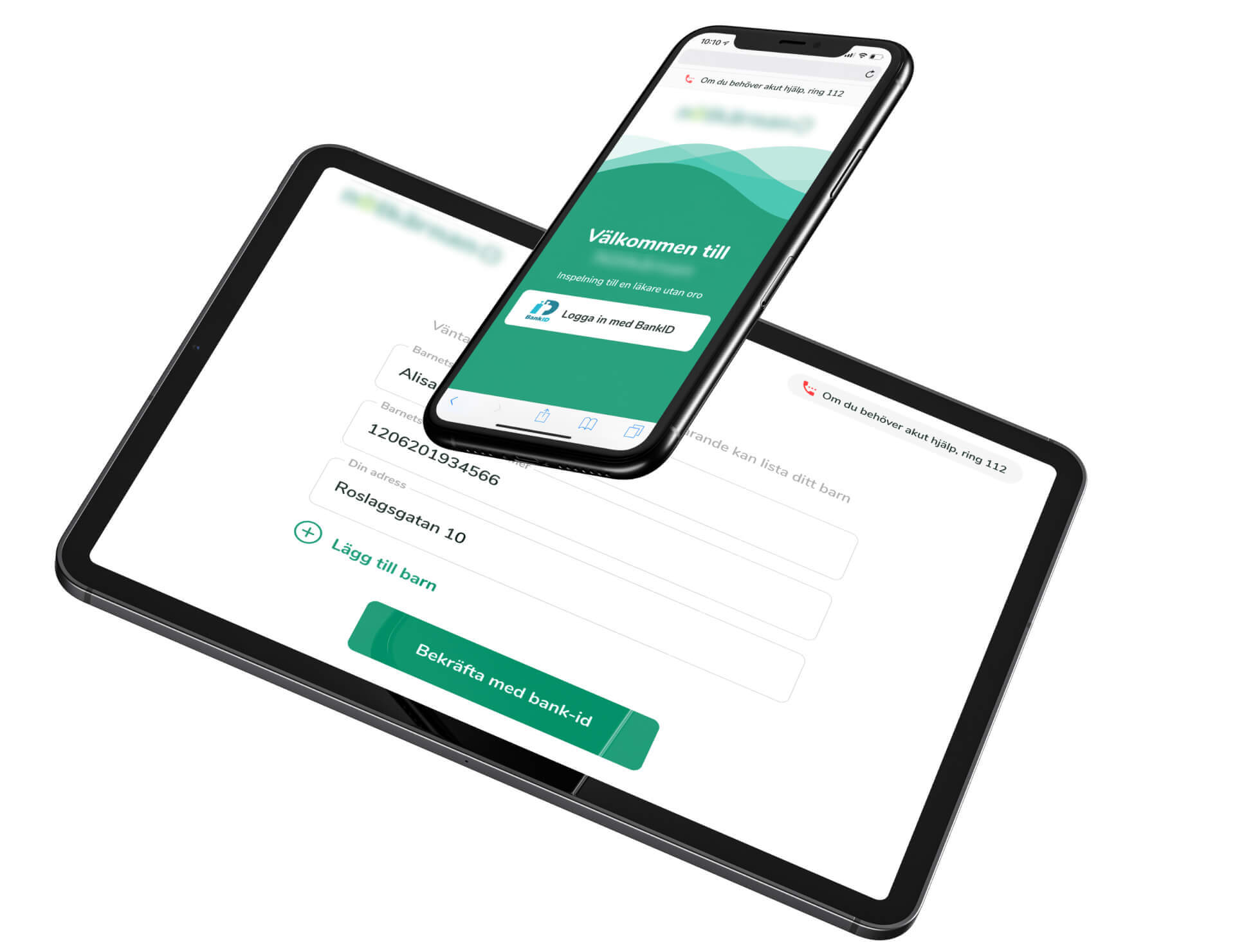 mobile and tablet screens displaying BankID login interface