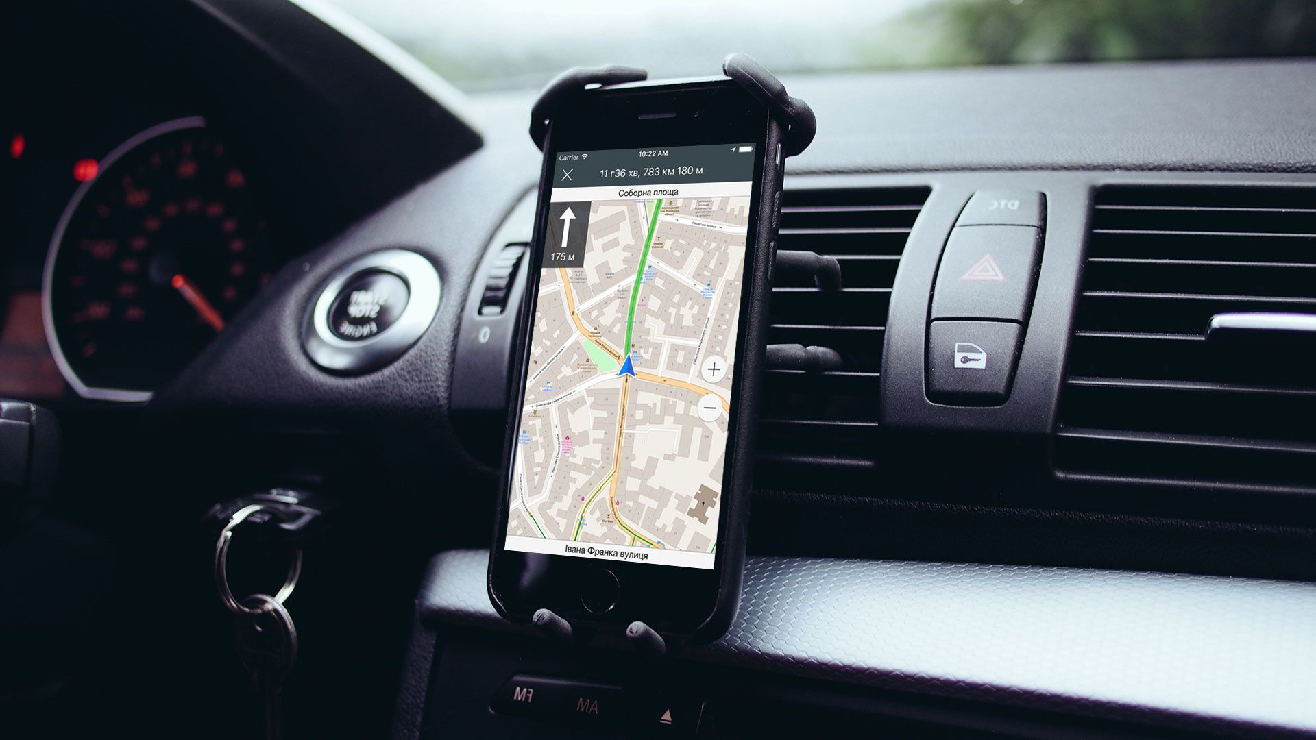 navigation app displayed on a smartphone in a car mount