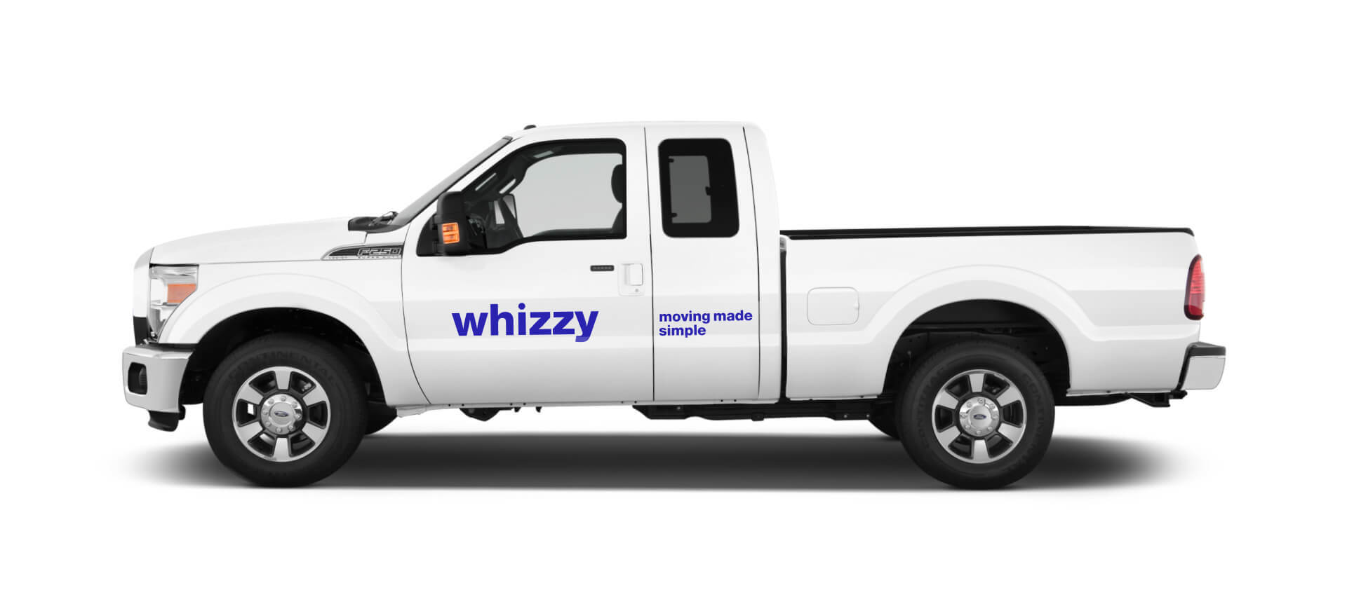 whizzy logo on a white pickup truck