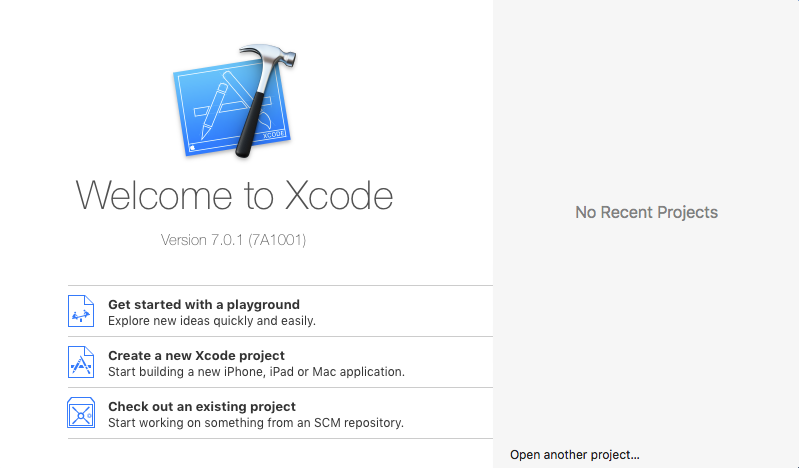Xcode welcome screen
