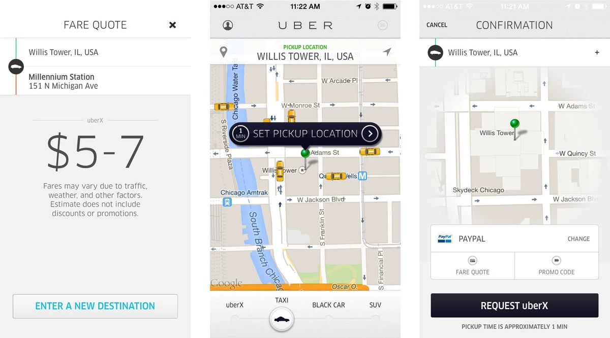 Заказ такси в приложении Uber