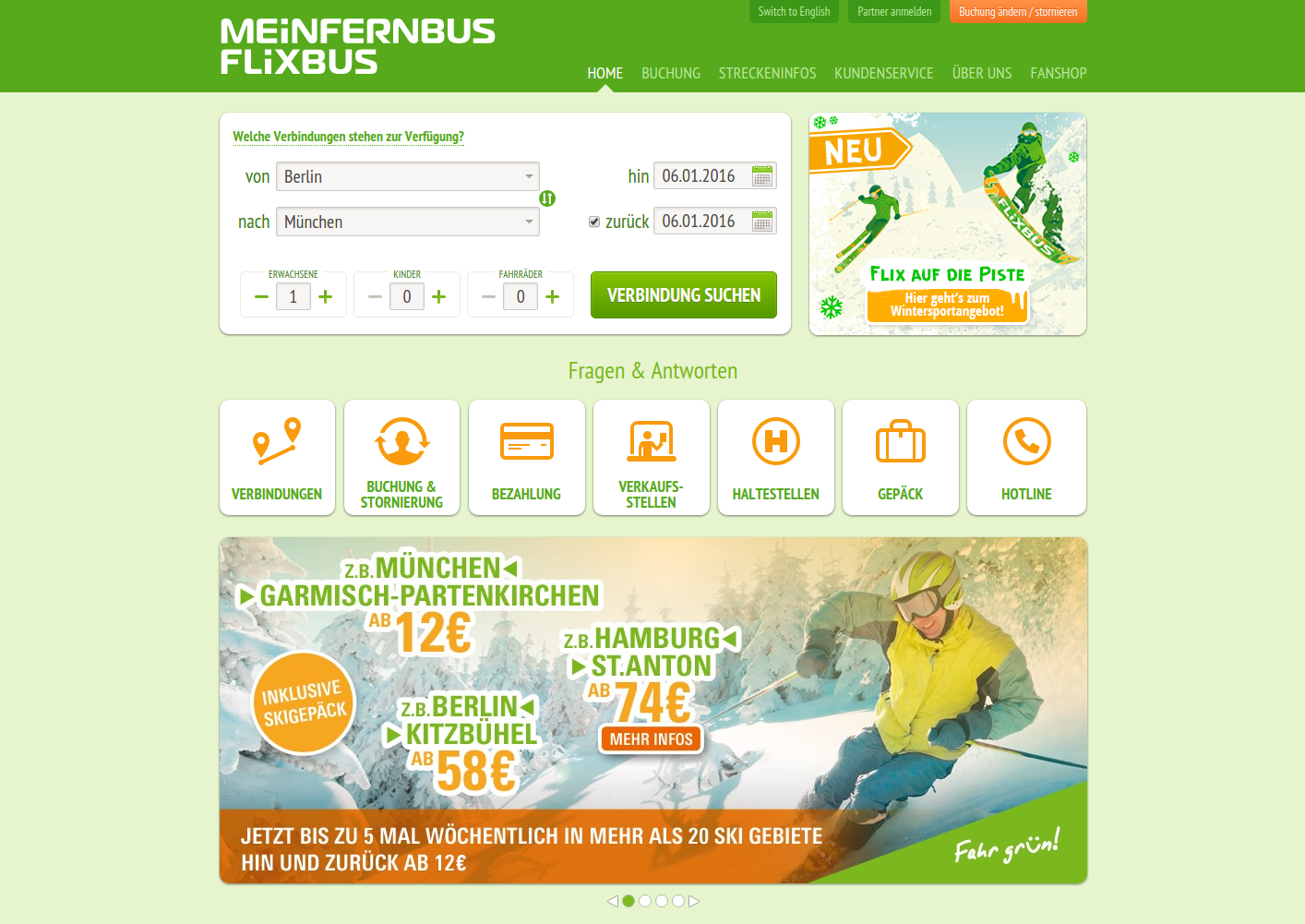 MeinFernbus transportation company website made with Symfony2