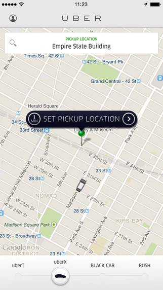 Map and choosing pickup location in Uber