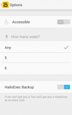 Choosing a number of sits in Uber like app Hailo