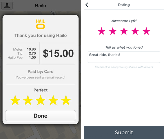 Rating system in Hailo and Lyft apps