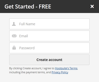 Simple registration form in Hootsuite web UI