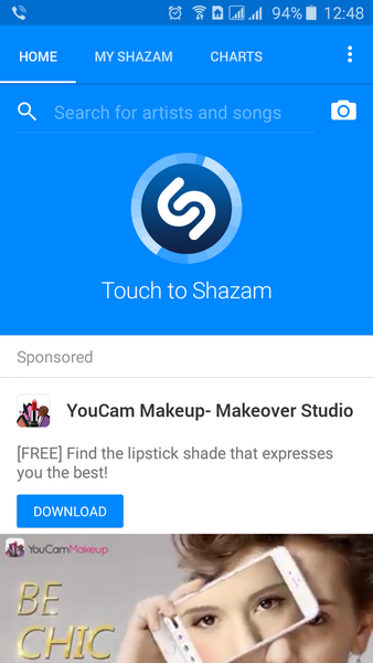 Нативная реклама в приложении Shazam