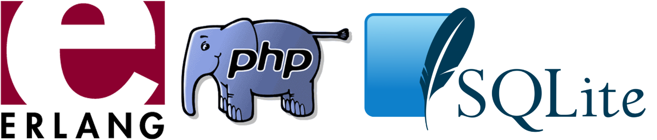 Erlang, PHP, and SQLite logos in a row