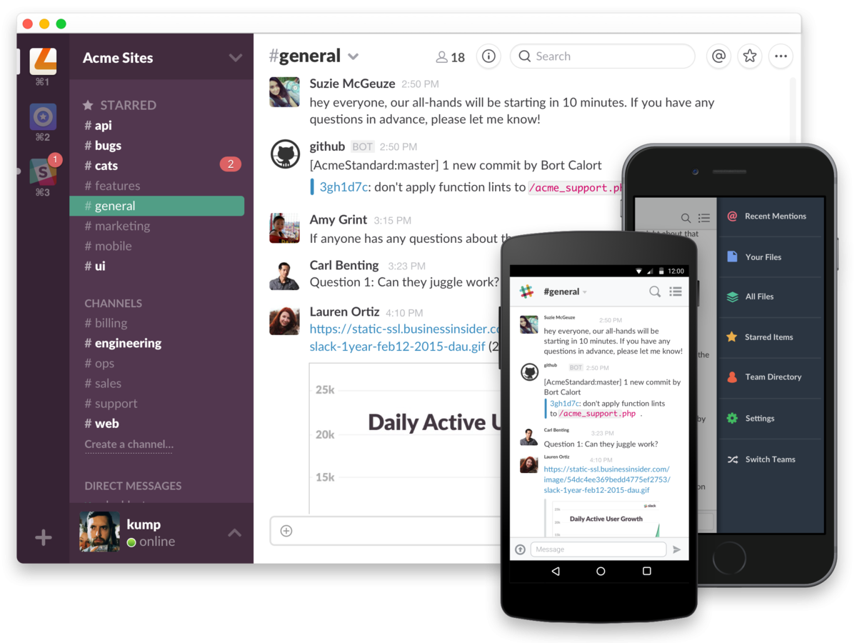 Мессенджер Slack доступен в мобильной и десктопной версиях