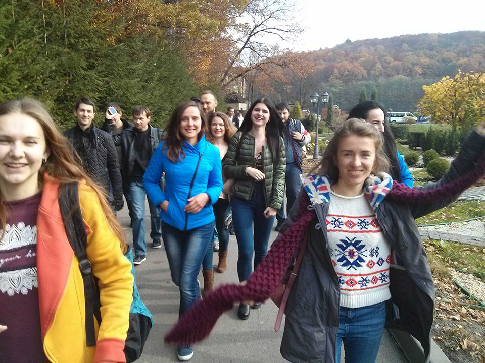 team members walking together at The Bay of Vikings in Lviv region