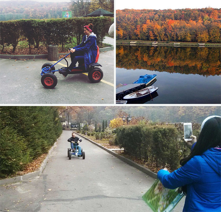 participants riding velomobiles and enjoying autumn scenery