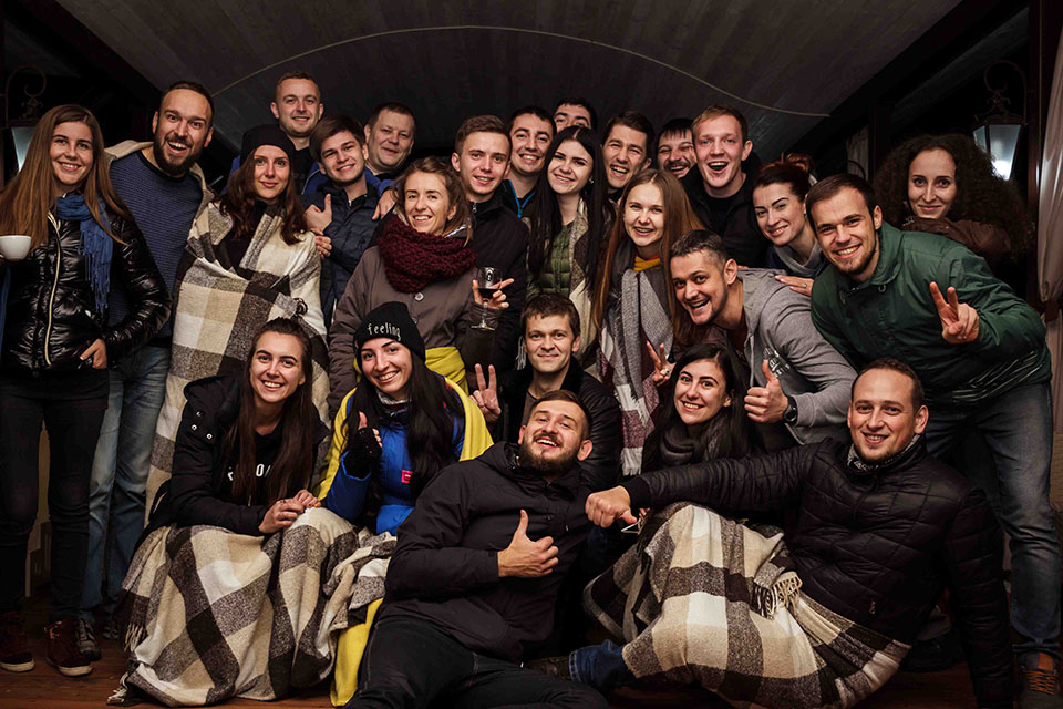 Stfalcon team celebrating 8th anniversary group photo
