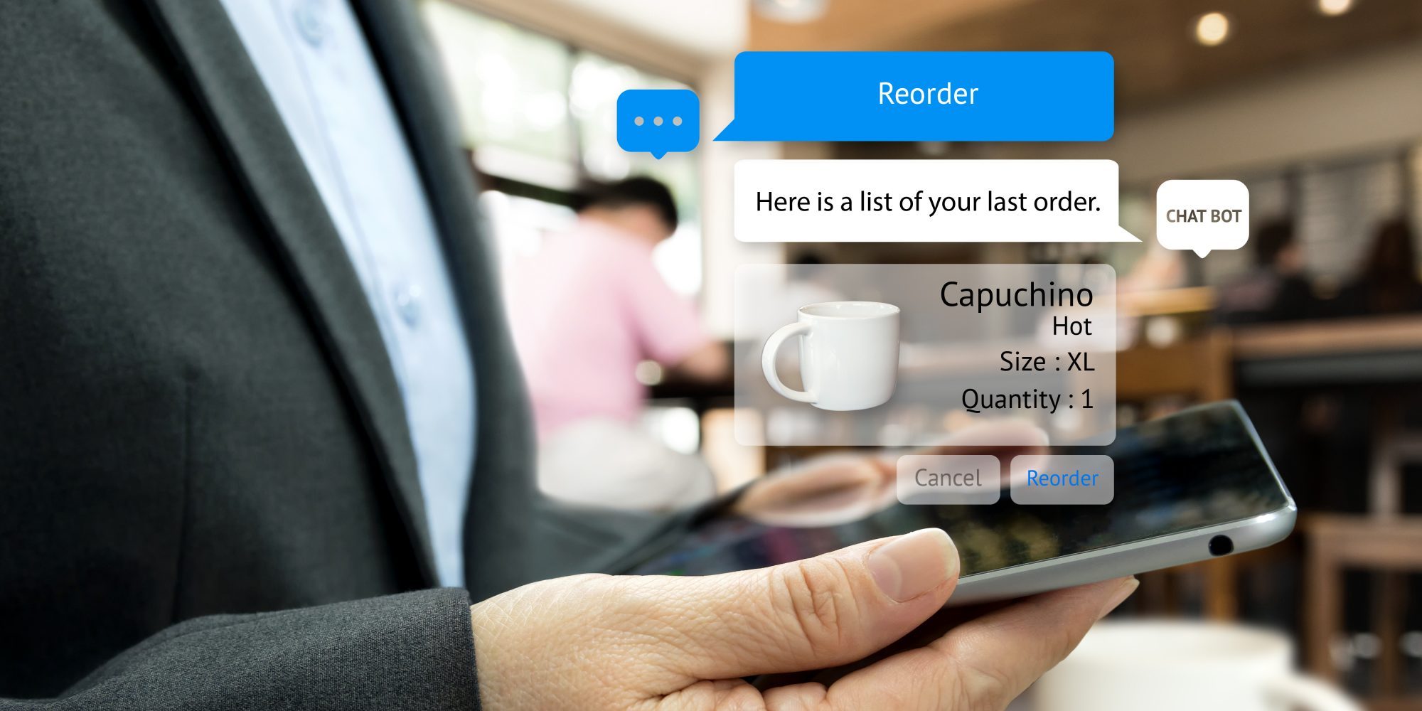 chatbot interface on smartphone for reordering coffee in café