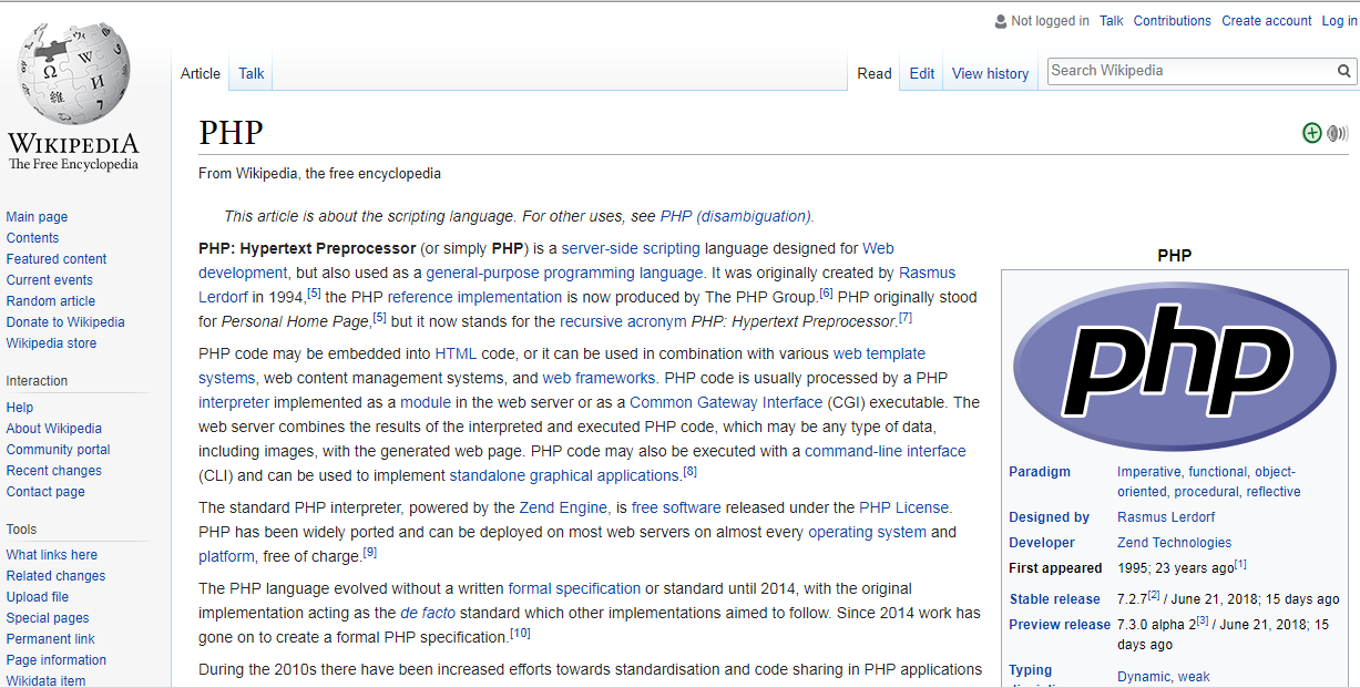 Wikipedia - образец сайта на PHP