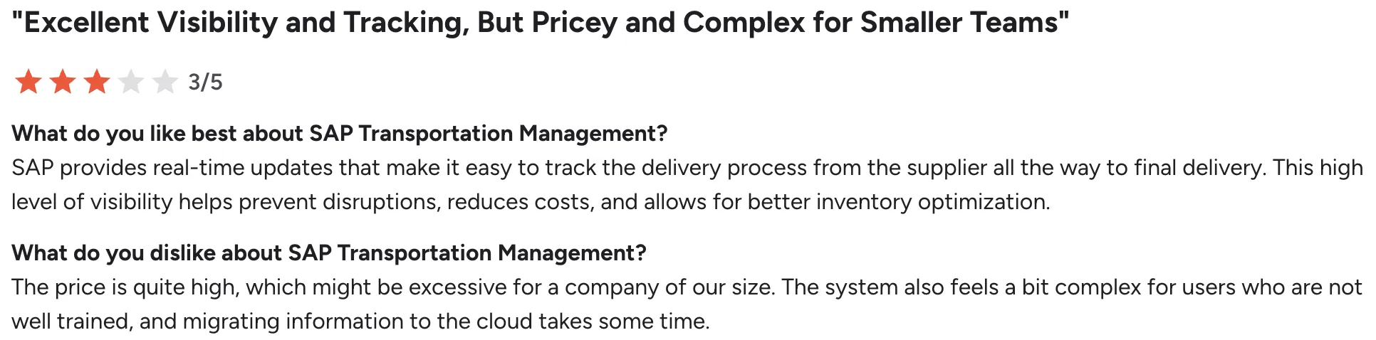 User feedback on SAP Transportation Management Solution