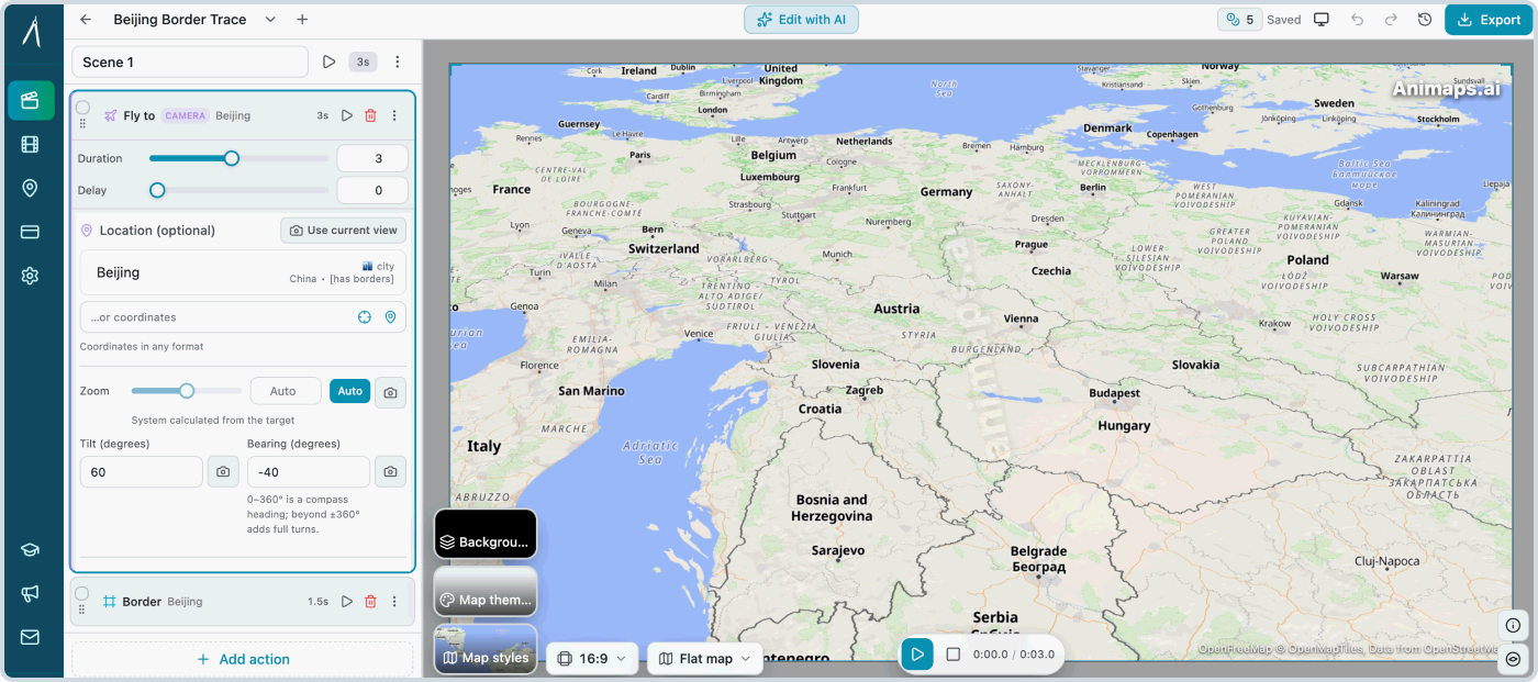 інтерфейс Animap з картою США та панеллю інструментів зліва