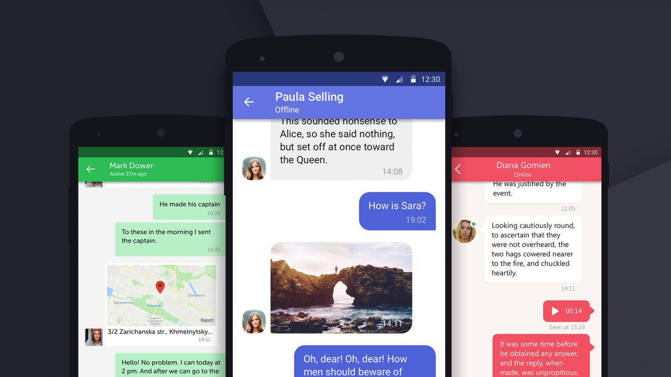 messaging application interface with user chats and message threads