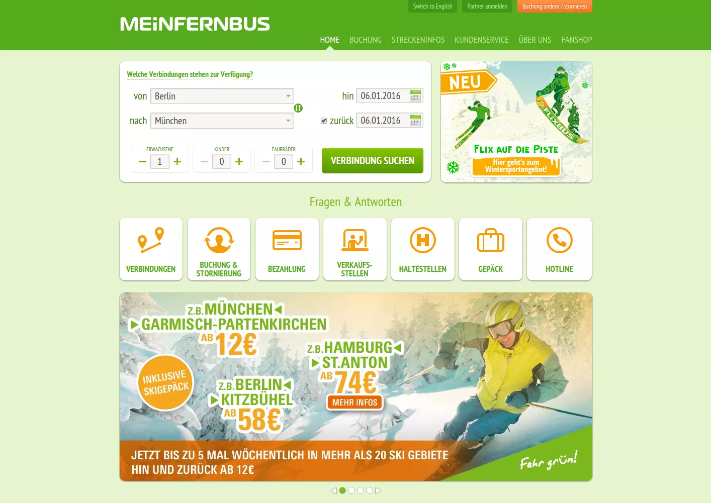 MeinFernbus transportation company website made with Symfony2