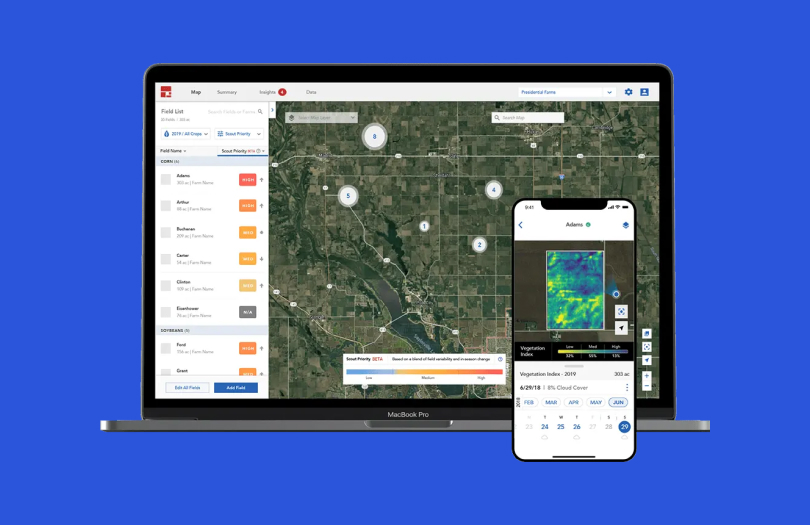 Granular farm management software interface on laptop and mobile device